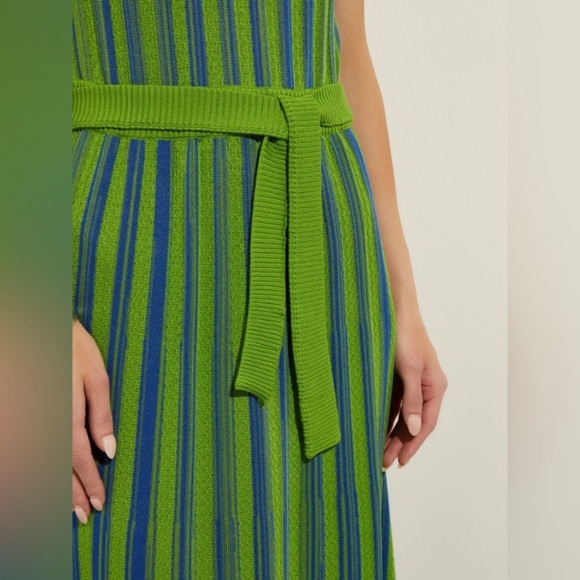 Misook Sleeveless Soft Ribbed Knit Belted Maxi Dress Green Blue Striped Size XL - Picture 11 of 11